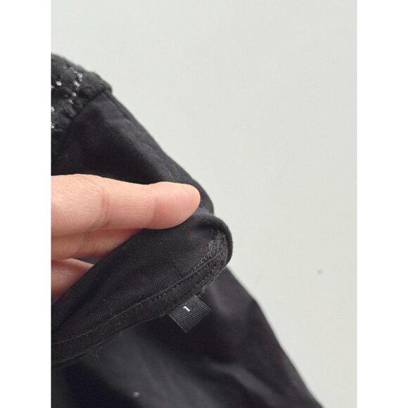 THE KOOPLES Black Cotton Jersey Lace Puff Sleeve Crew Neck T-Shirt Top, Size 1/S - Picture 9 of 11